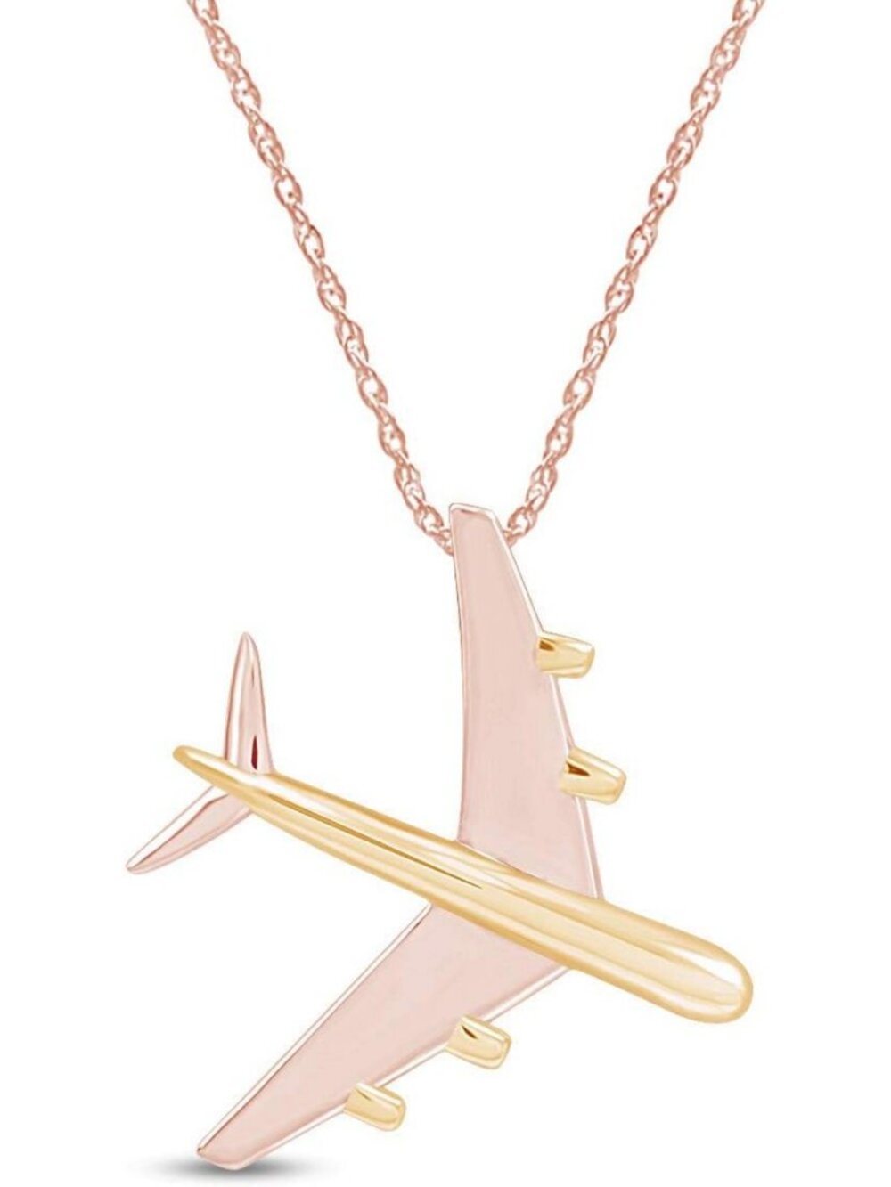 Two-Tone Airplane Pendant Necklace for Women | Travel Inspired Jewelry Gift